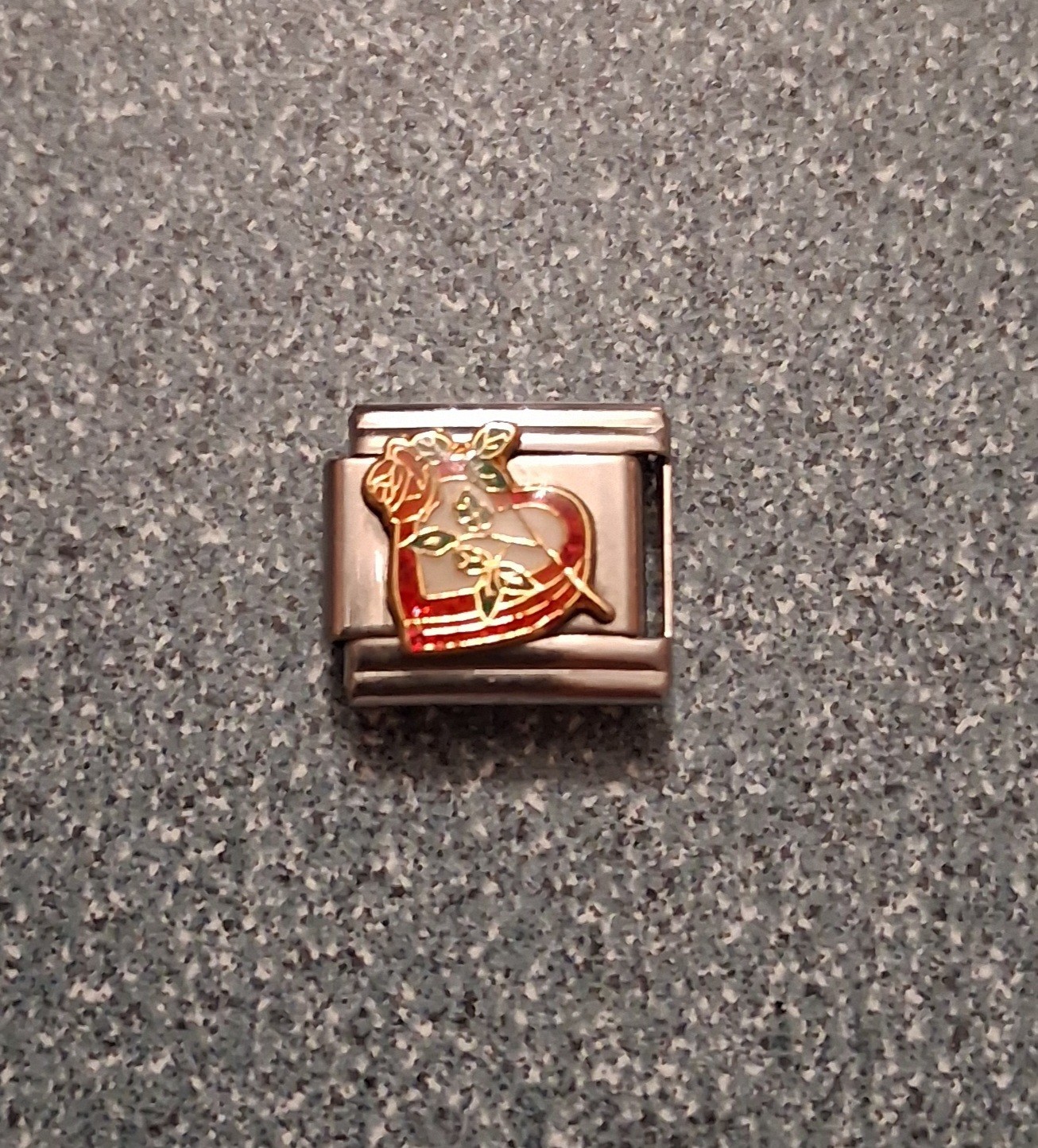 Heart With Rose Authentic Casa D’Oro Italian Charm 9mm