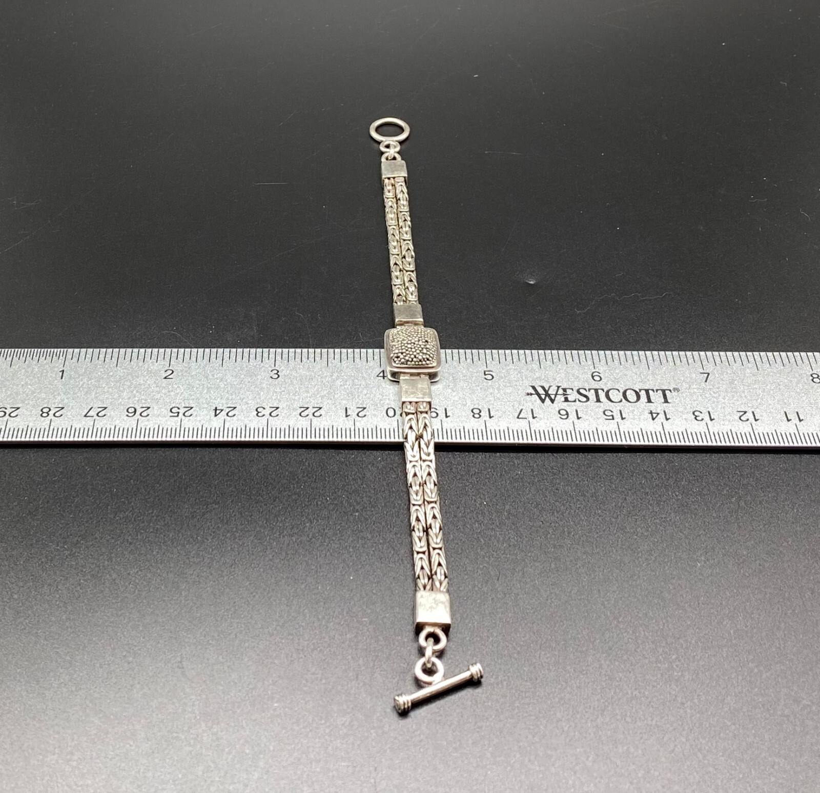 BALI STYLE-Sterling Silver Two Strand Granulated Byzantine Toggle Bracelet
