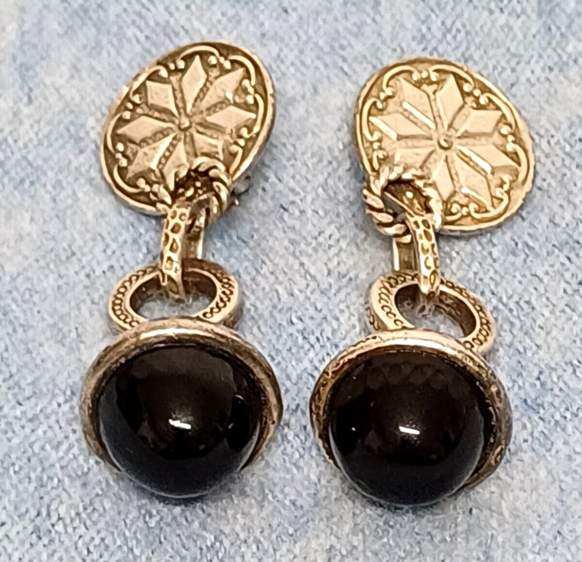 VINTAGE ZOE COSTE FRANCE SILVER TONE CLIP ON BLACK STONE 2.5″ DANGLE EARRINGS