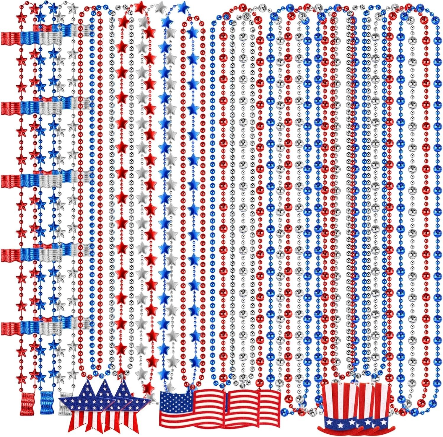 Labrostar 24Pcs 4th of July Accessories Patriotic Beads Necklaces 4th of July