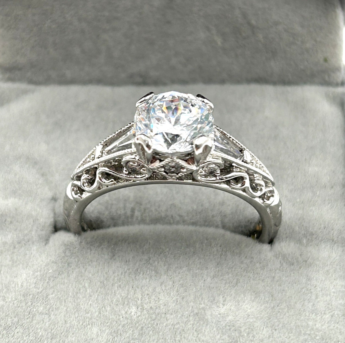 Tacori Sterling Silver 925 Cubic Zirconia Ornamental CZ Ring Engagment Sz 10