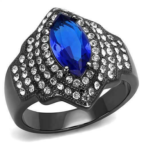 Women’S 1.62Ct Marquise Synthetic Blue Sapphire Black Ip Stainless Ring Tk3258