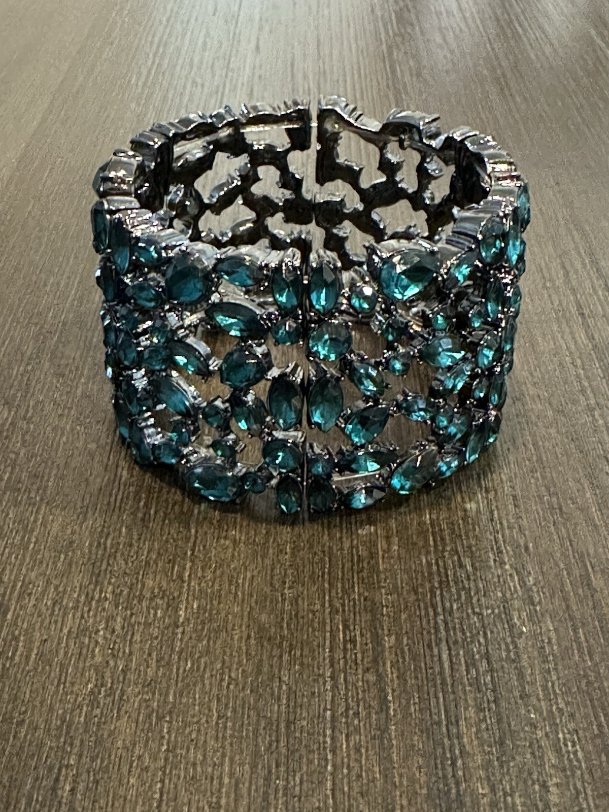 Chunky Emerald Teal Crystal Multi-Hinged Statement Bracelet
