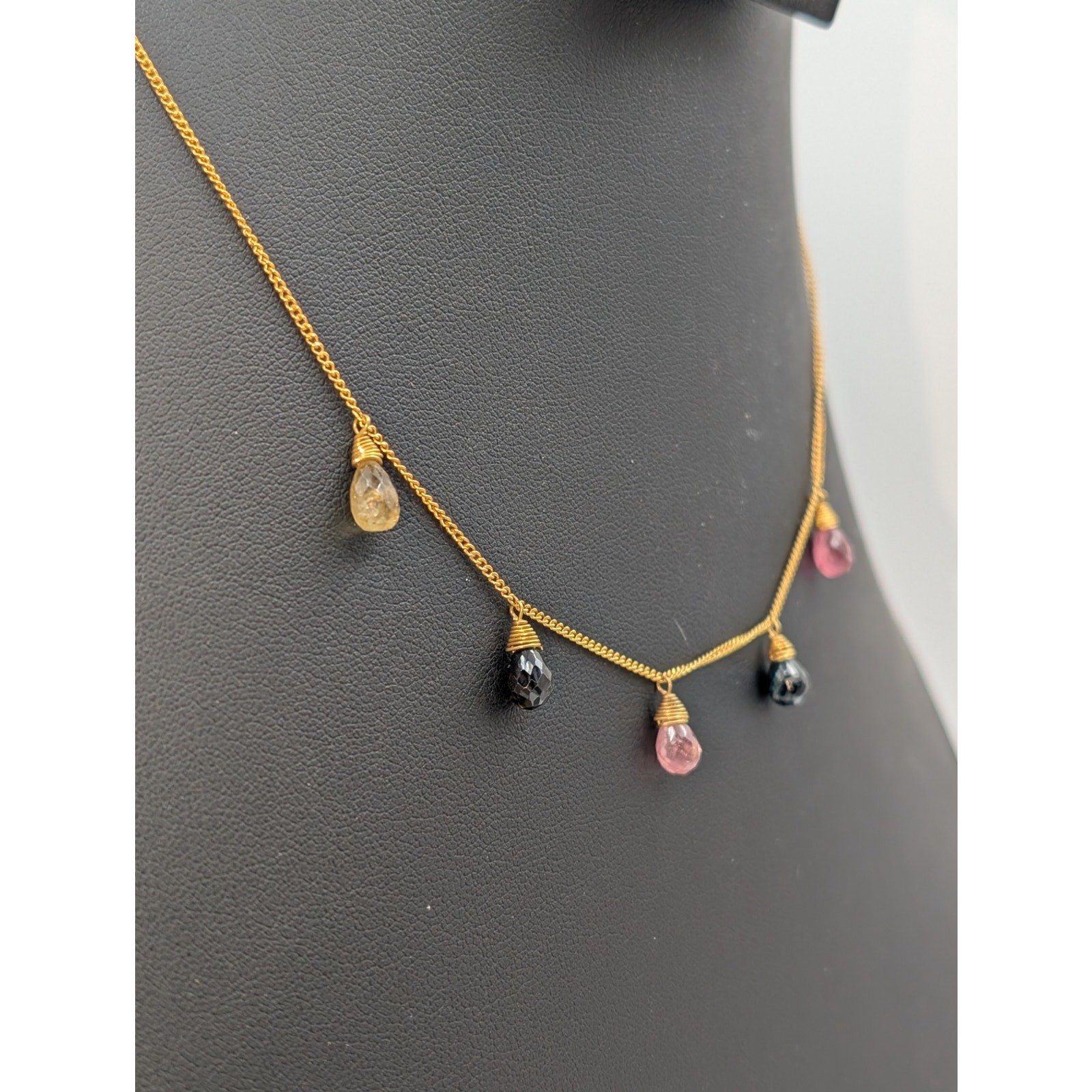 925 Sterling Vermeil Made in Bali Semi-Precious Gemstone Briolette Necklace