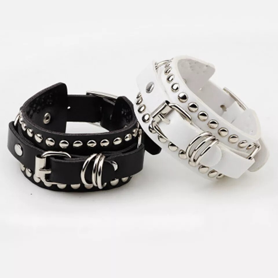 Vegan Leather Bracelet stud belt cuff punk emo edgy goth black white