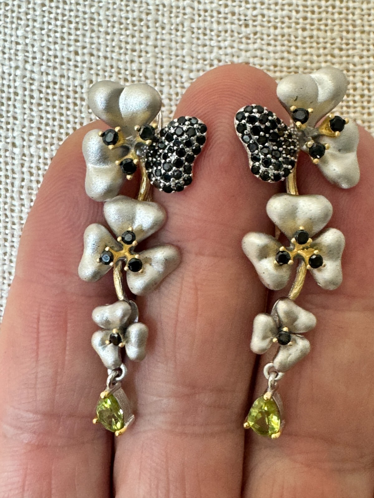 Silver Art Peridot Black Spinel 925 sterling silver unique earrings