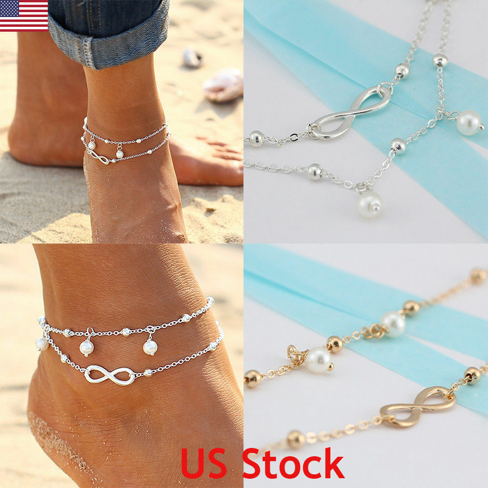 Women Double Ankle Bracelet 925 Silver Anklet Foot Jewelry Girl’s Beach Chain US