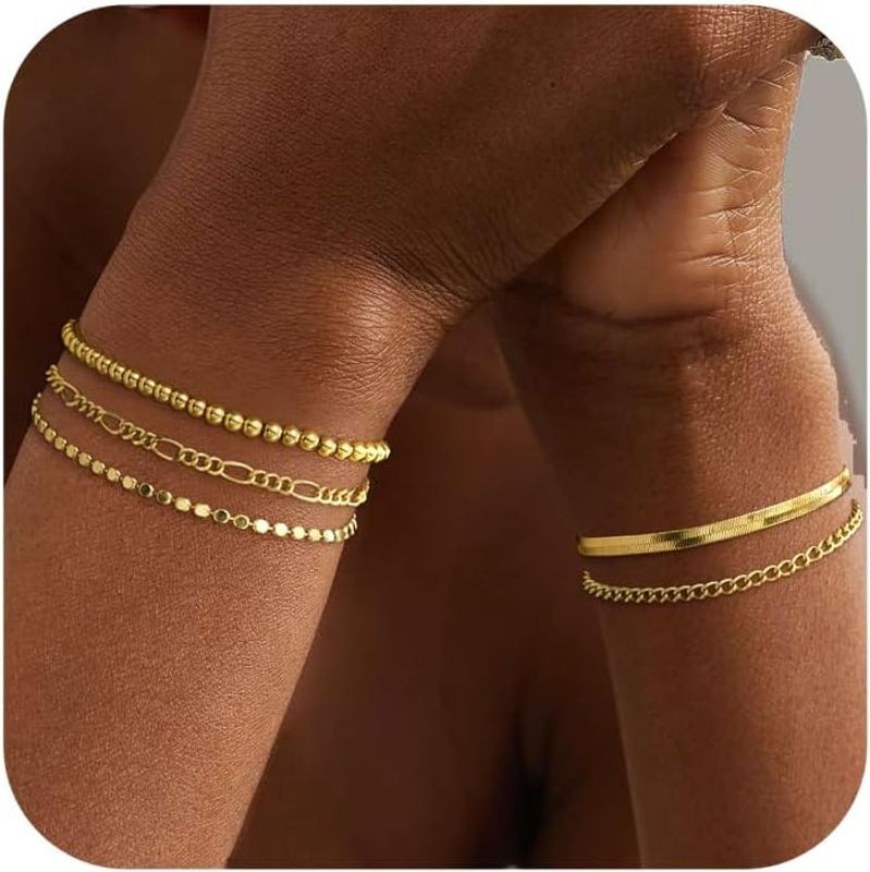 14K Gold Filled Bracelets Jewelry Women Paperclip Box Herringbone Figaro Rope