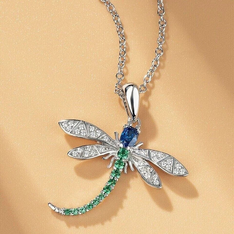 1 Ct Round Simulated Diamond Dragonfly Pendant Women’s 14K White Gold Plated