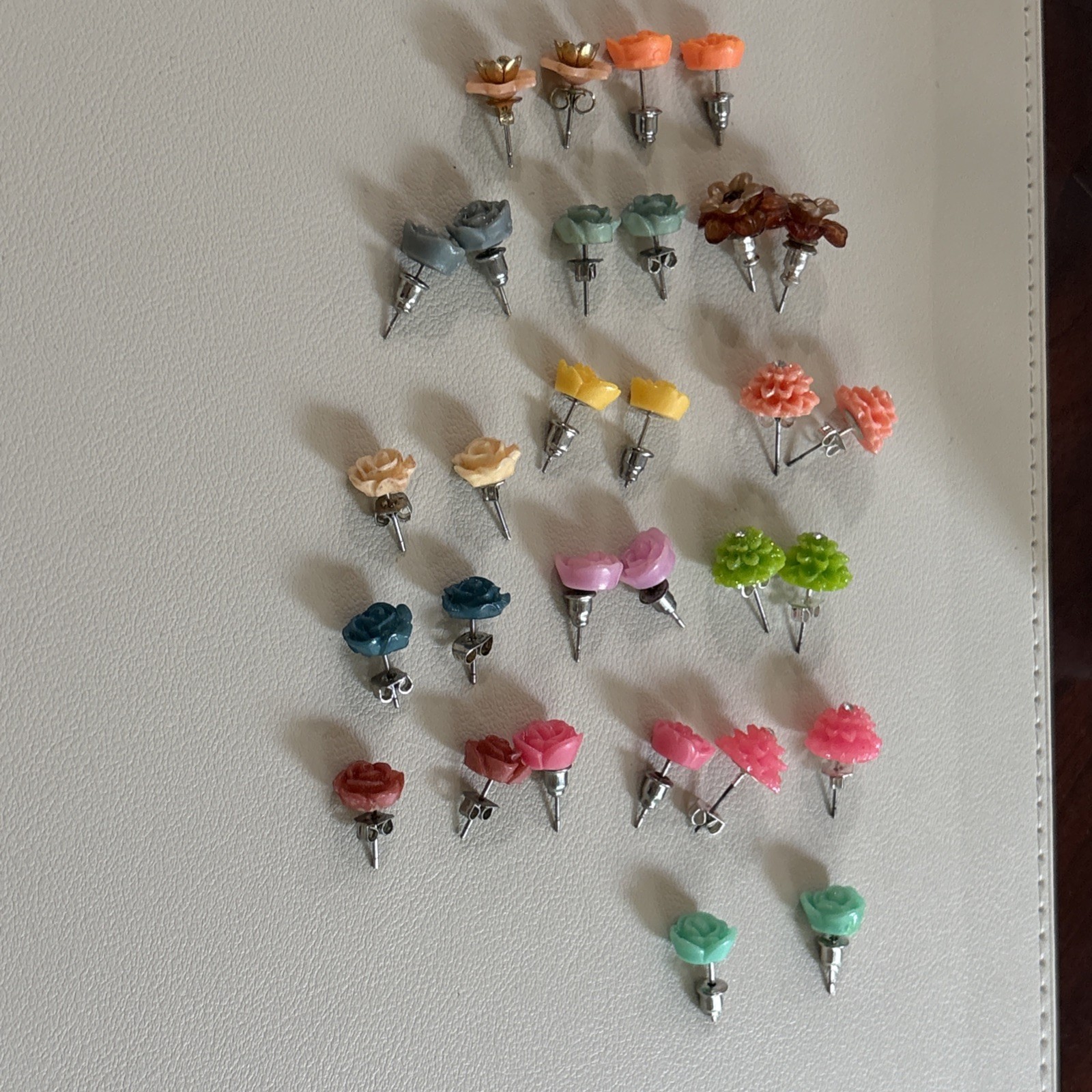 Lot 15 Adorable Rose Shaped Floral Stud Resin Earrings Variety Vibrant Colors!