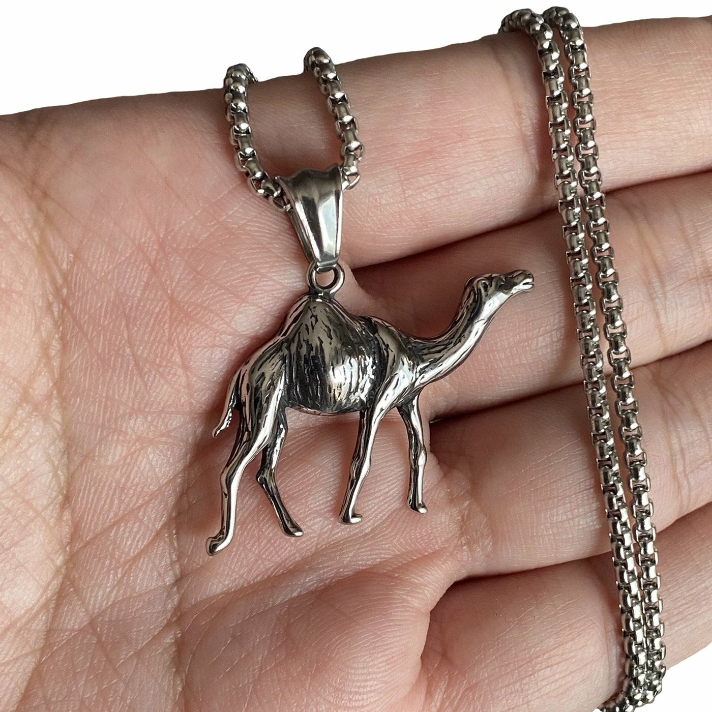 MENDEL Mens Womens Stainless Steel Animal Camel Pendant Necklace 25 inch Chain