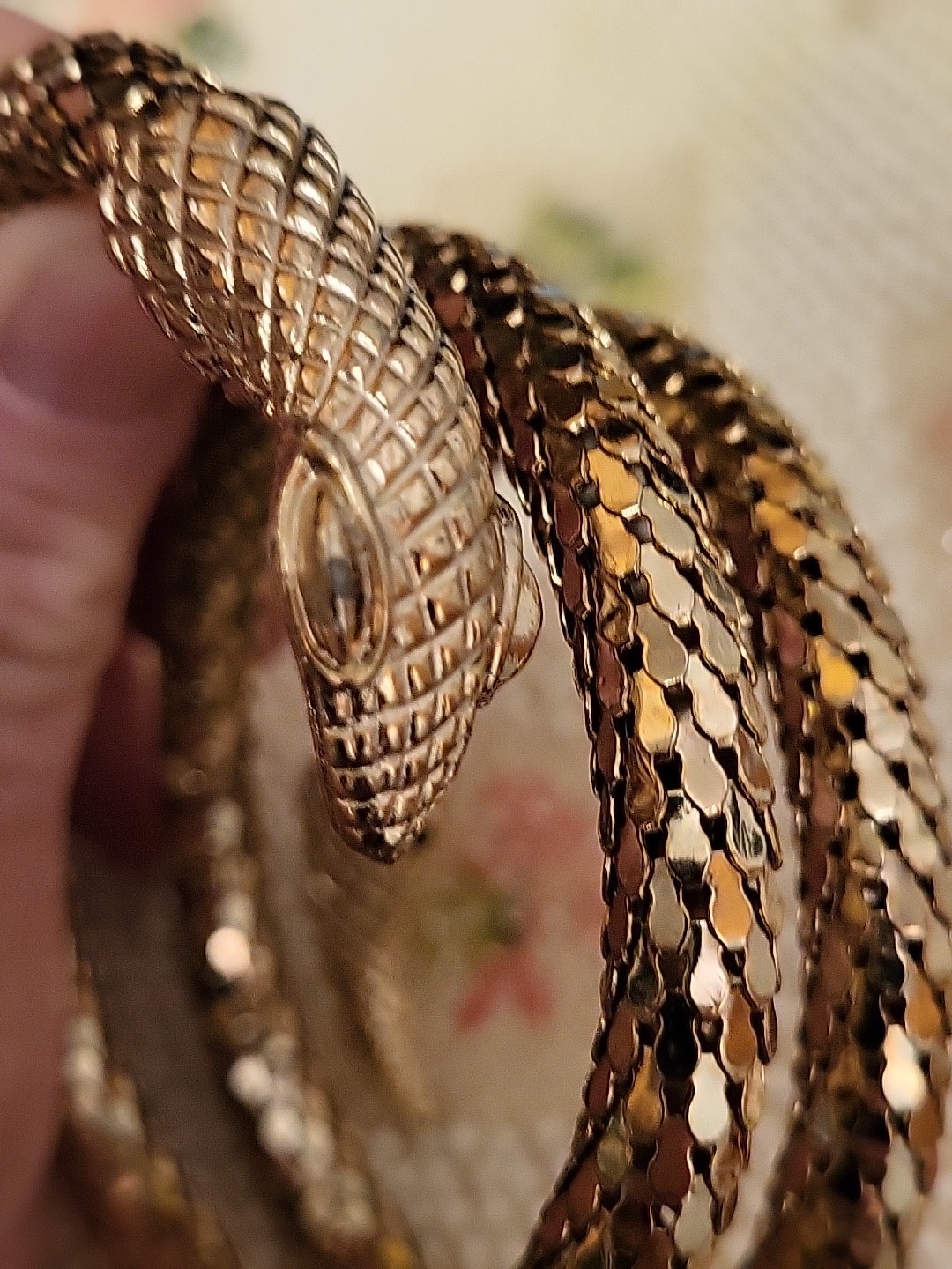 Vintage Whiting & Davis Gold Tone Mesh Snake Serpent Bracelet Costume Jewelry