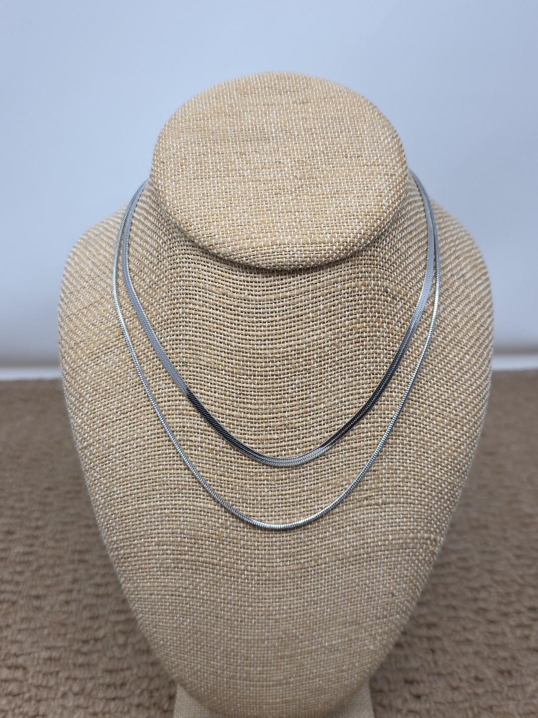 2 Pcs 18K White Gold Plated Snake & Herringbone Necklace Waterproof Anti Tarnish
