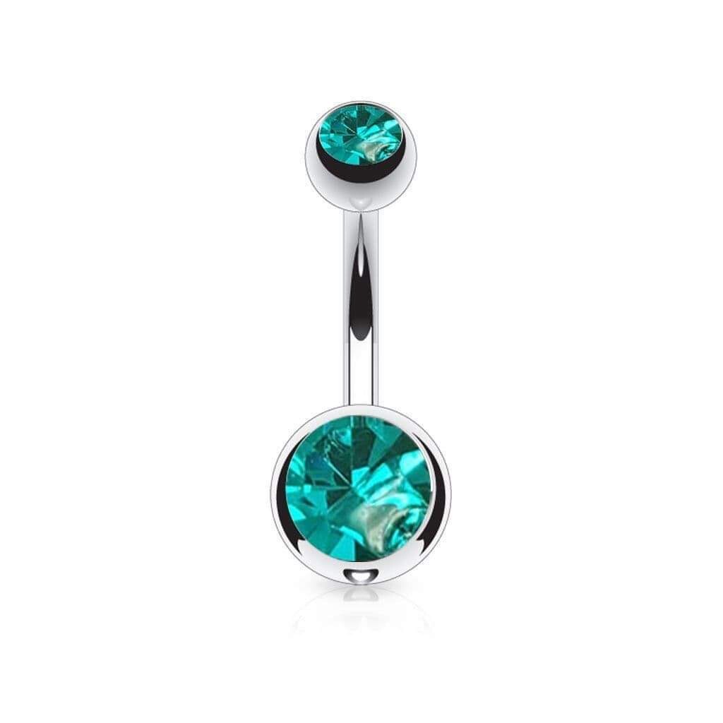 Double Jewel Gem Belly Button Ring Bar Navel Piercing Colourful Stainless Steel