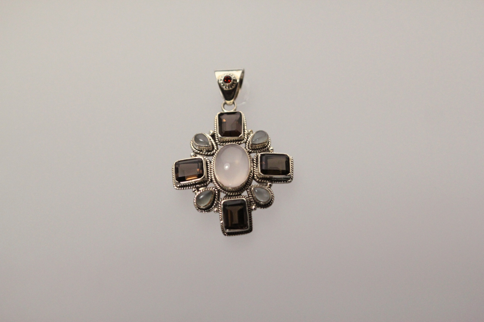 925 Sterling Silver Multi Color Stone Fancy Cross Pendant 14.1 Grams (PEN9415)
