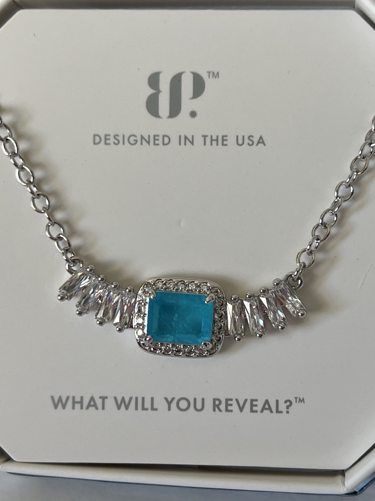 Bomb Party Necklace Pale Dreams On The Horizon Rhodium Aqua Blue Quartz NK56687