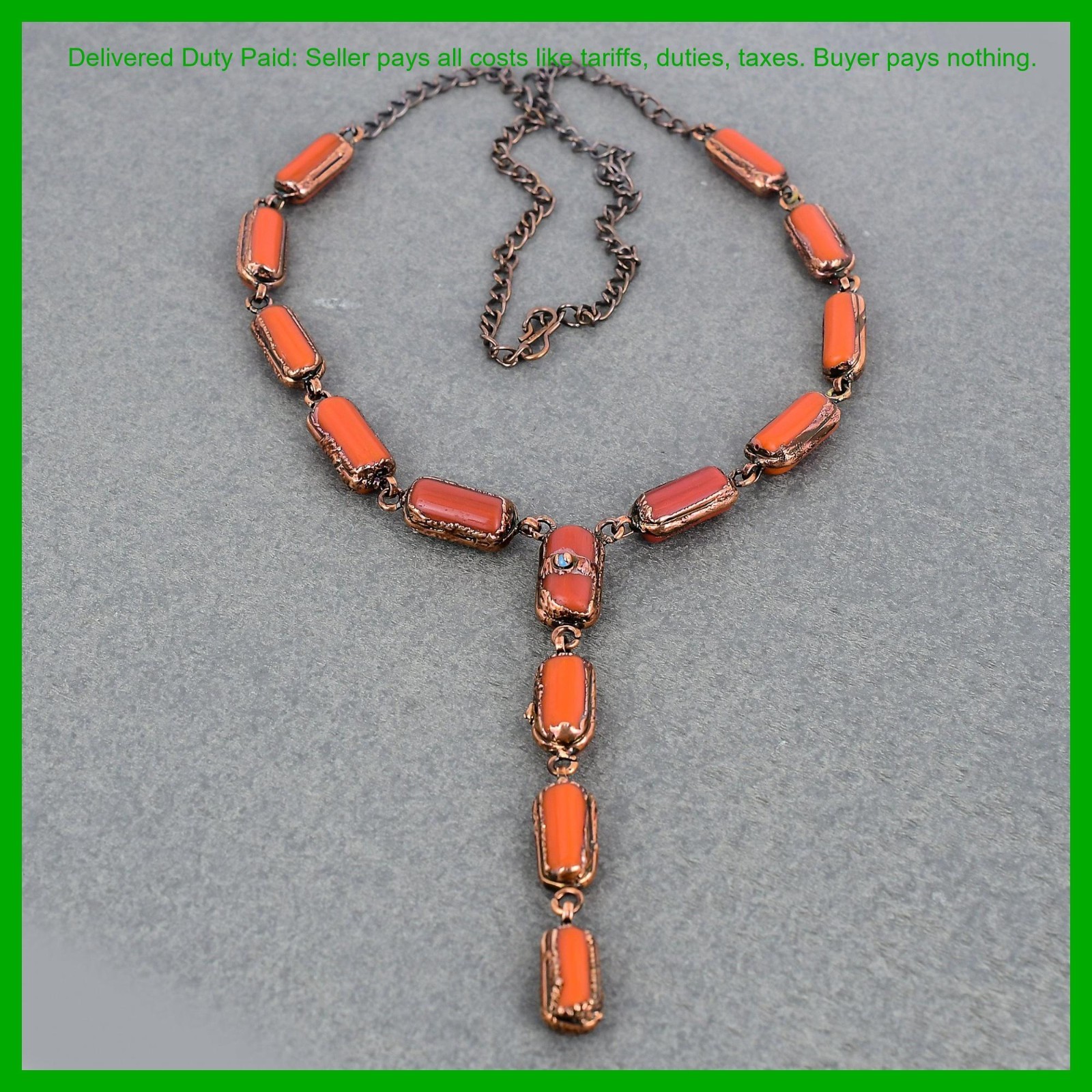 Natural Red Coral Turquoise Copper Electroformed Chain Birthday Necklace Jewelry