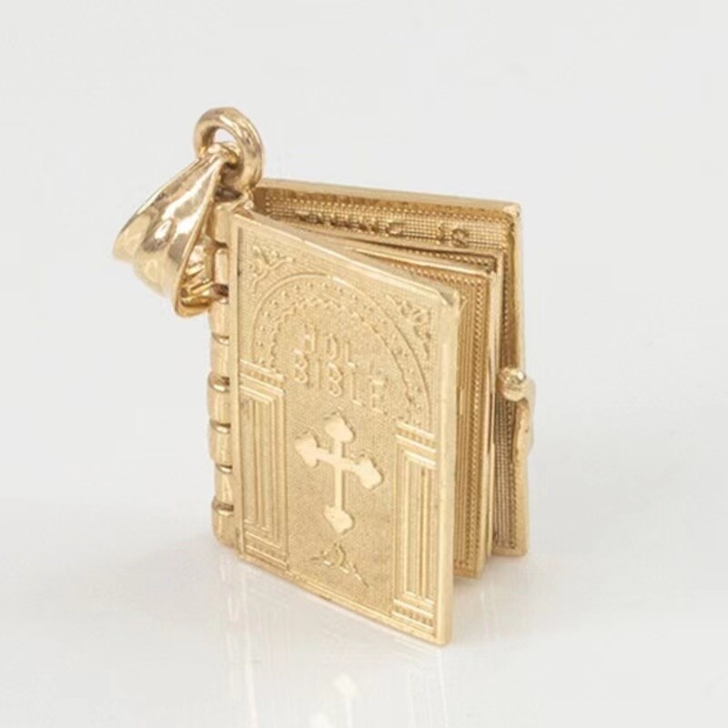 3D Gold Holy Bible Pendant Necklace Lord’s Prayer Christian Jewelry Chain 24″