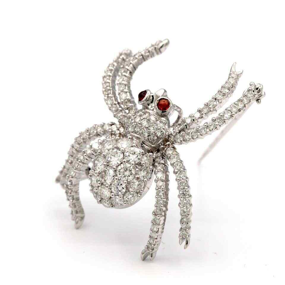 Wonderful Simulated 5.10CT White Sapphire & Red Ruby Sparkly Spider Women Brooch