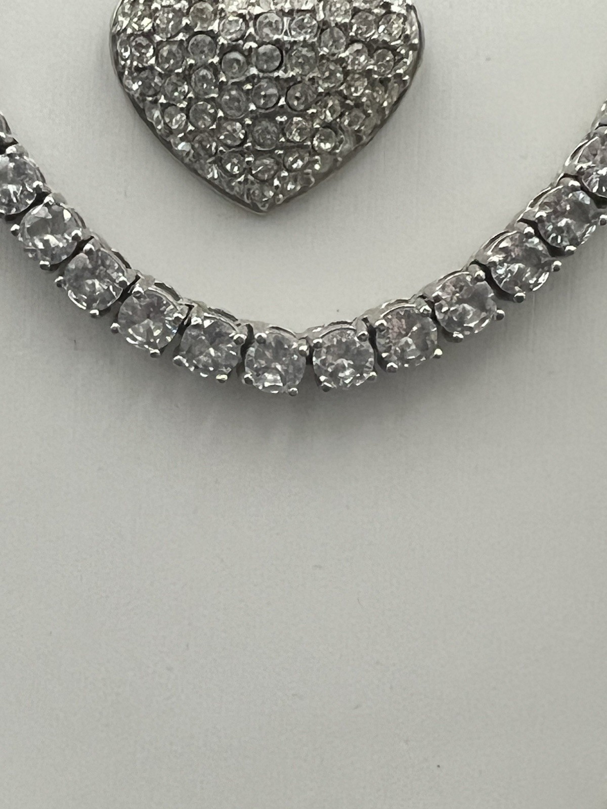 Silver-Tone Layered Necklace Set|Bundle of 3 – Pave Heart Tennis Chain