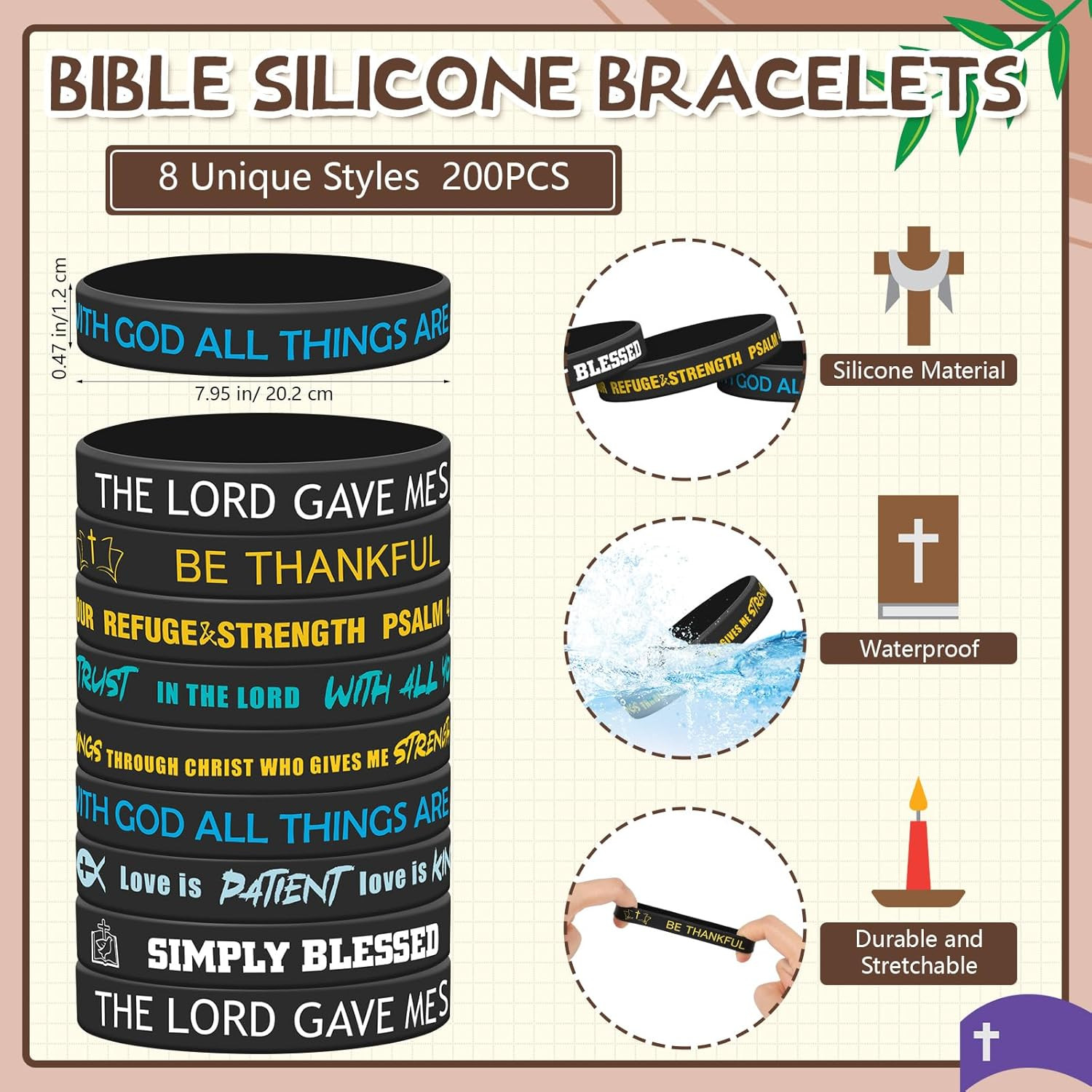 Syhood 200 Pcs Religious Silicone Bracelets Bulk Christian Scripture Rubber Bibl