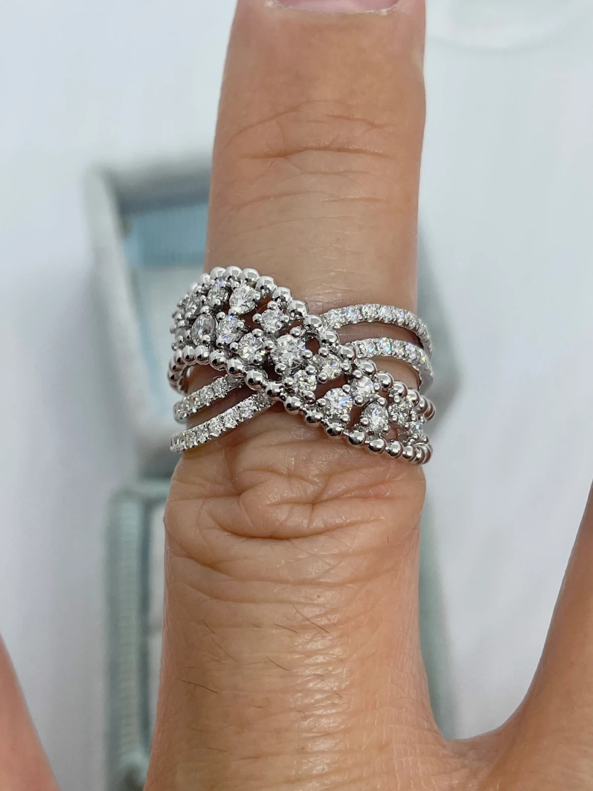 14k White Gold Plated 2Ct Round Simulated Diamond Crisscross Engagement Ring In