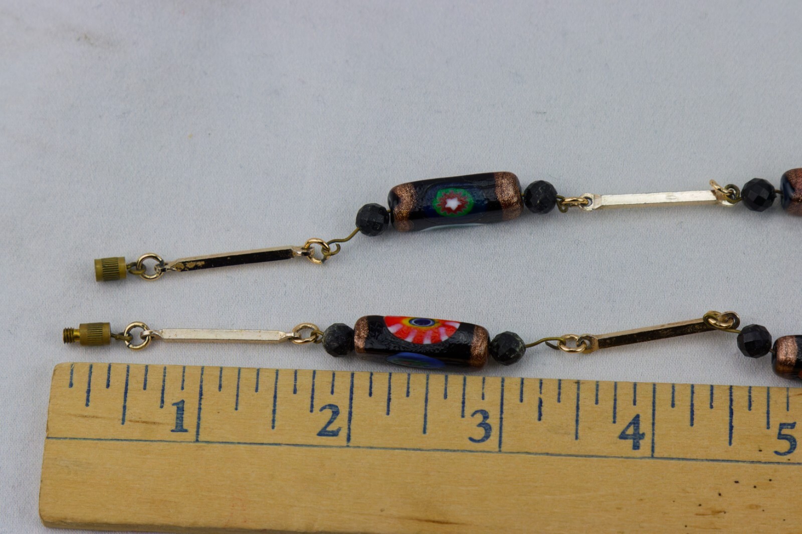 Venetian Glass Bead and Gold Tone Rod Link Necklace, 32gr