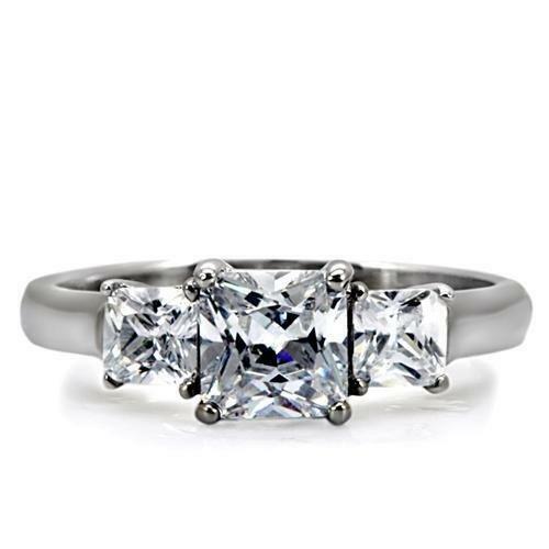TK058 – High polished (no plating) Stainless Steel Ring with AAA Grade CZ in