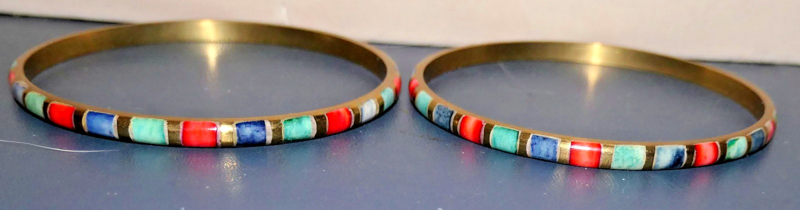 Lot of 13 Bracelets Inlaid Metal Various Colors