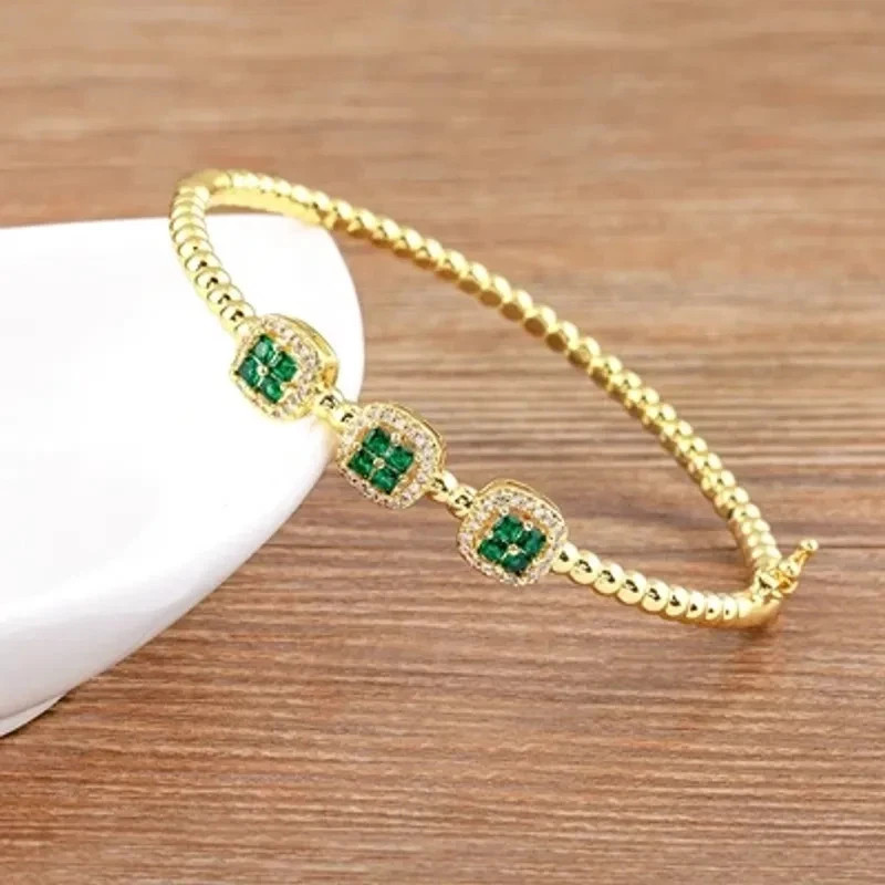 Women’s Gold Plated Crystal Zircon Bracelet Elegant Wedding Party Bangle 4 Color