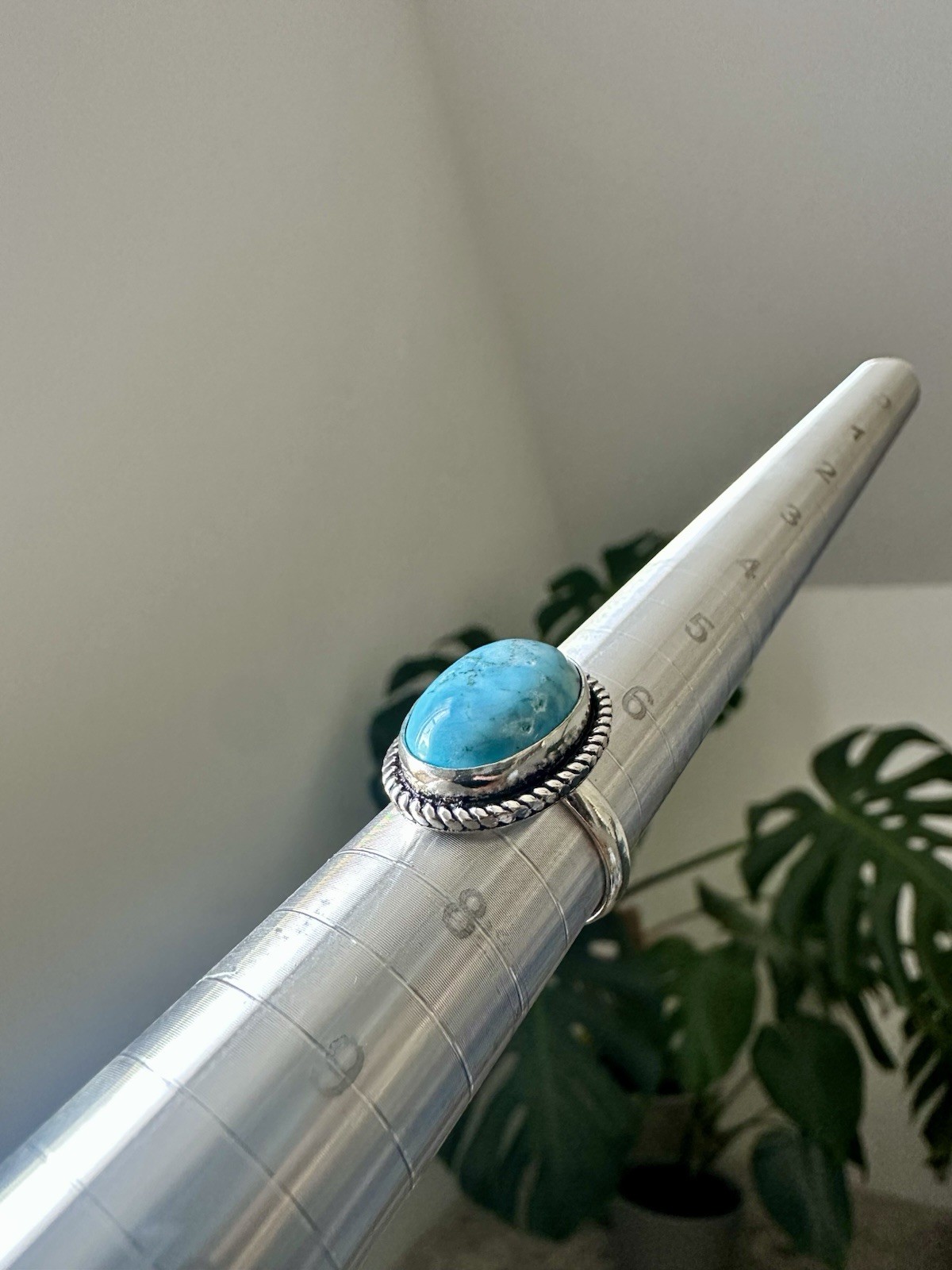 Faux Turquoise Ring Oval Southwest Statement US Size 7 Stamped 925