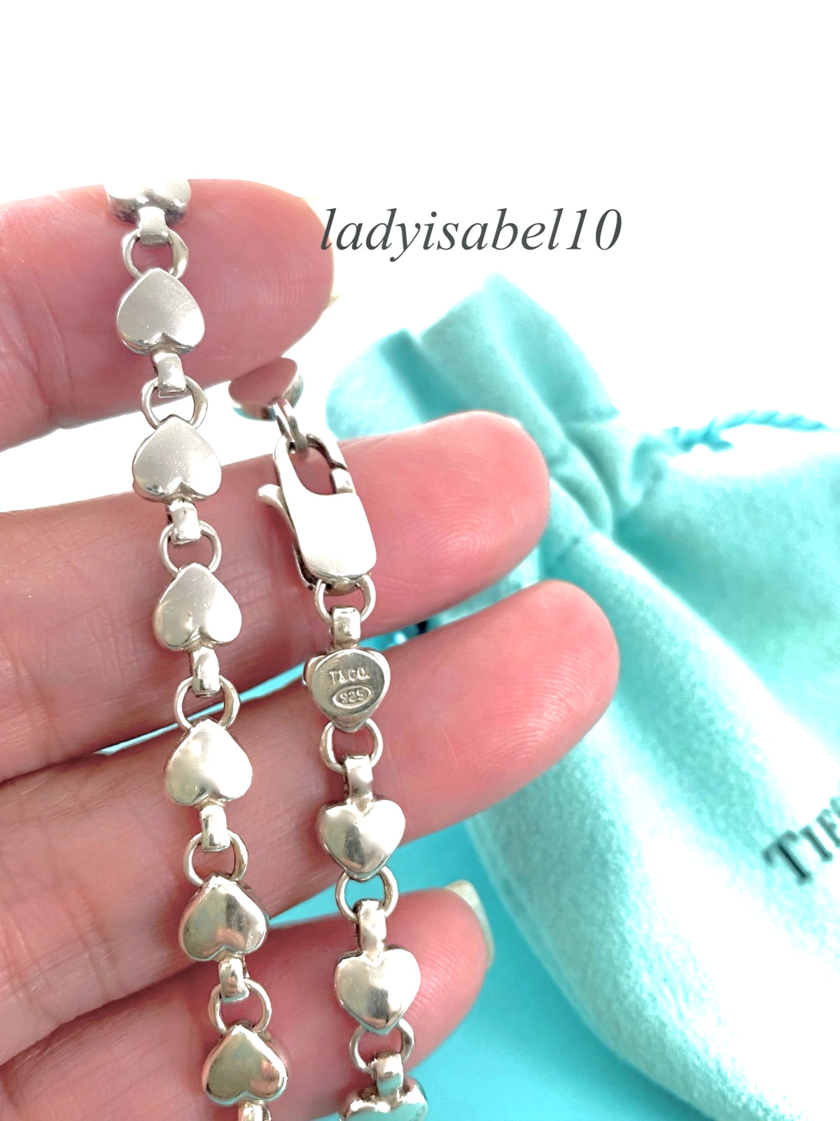 7.4″ Tiffany & Co. Continuous Heart Bracelet Sterling Silver w/ Pouch – Vintage