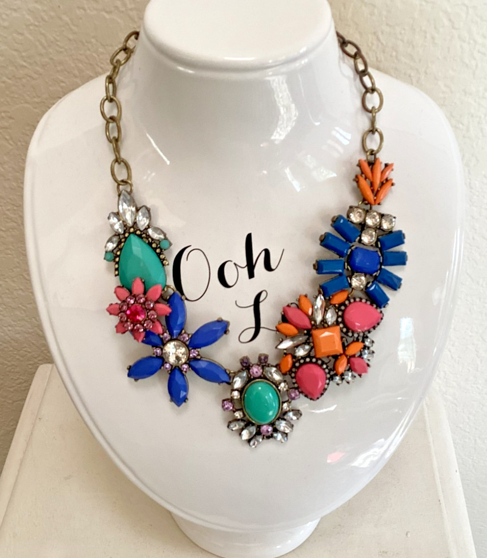 Spring Street Multicolor Rhinestone and Antiqued Brass Statement Necklace