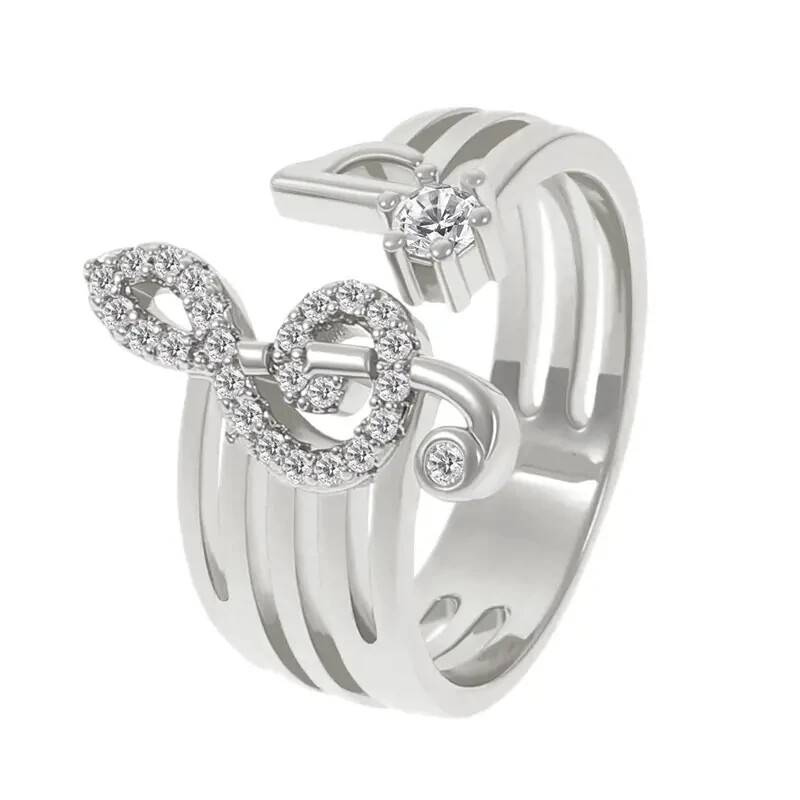 Punk Style Hollow Ring Inlaid Shiny Zircon Music Symbol Personality Jewelry Gift