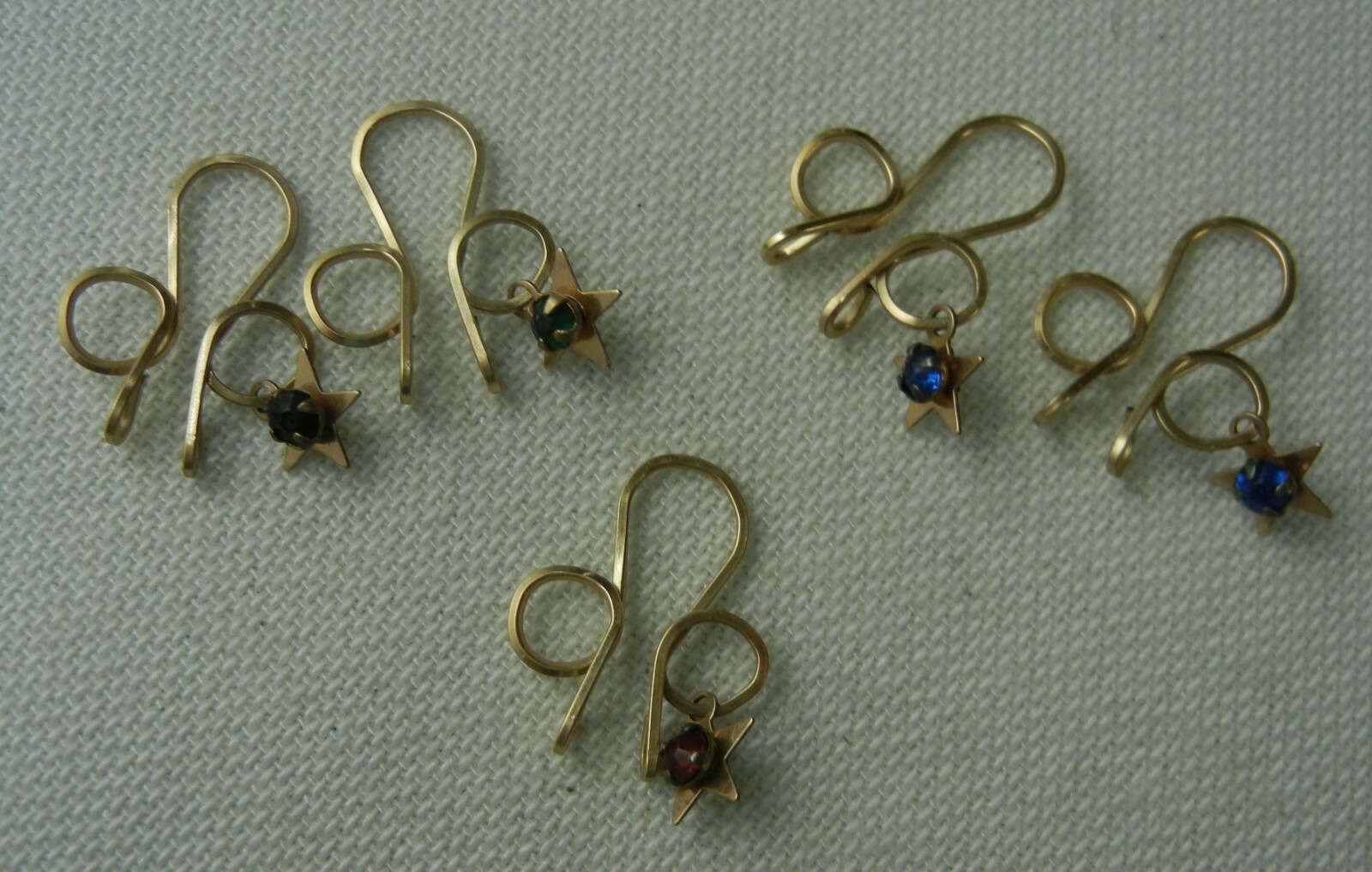 Lot of 5 Vintage Gold Tone Simple Friction Earrings with Rhinestone Star Dangles