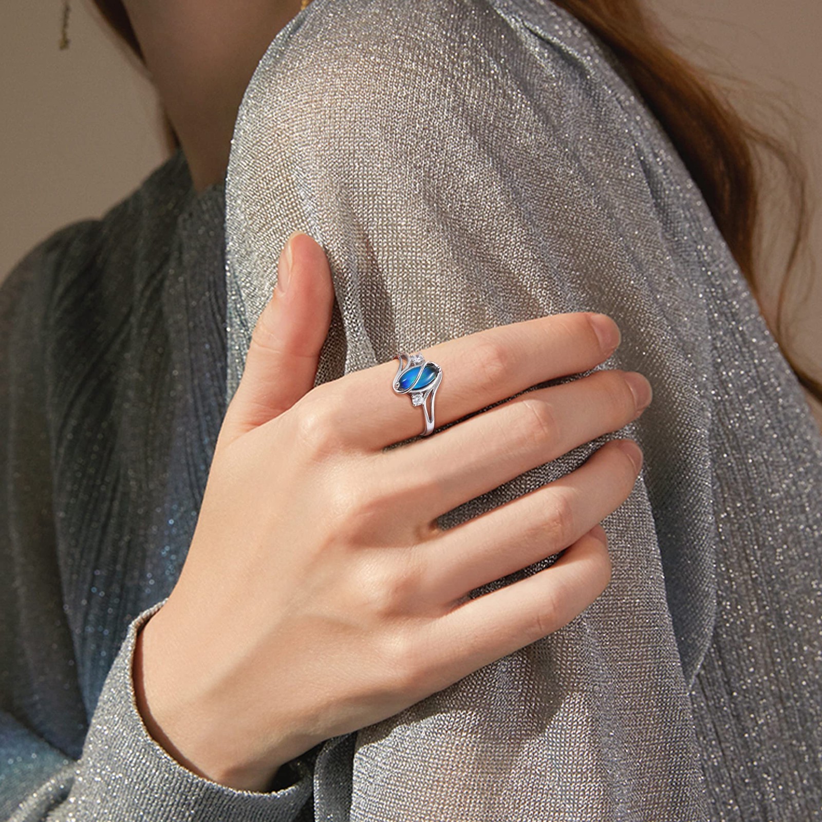 New 925 Sterling Silver Mood Stone Cz Ring for Women Size 8 USA