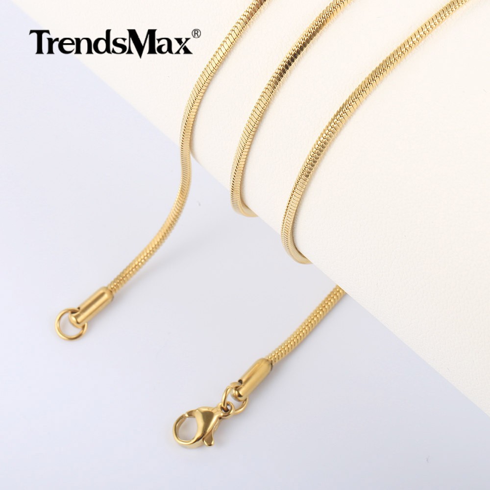 0.9-2.0mm Gold Plated Stainless Steel Square Snake Chain Necklace Women Men Jewl