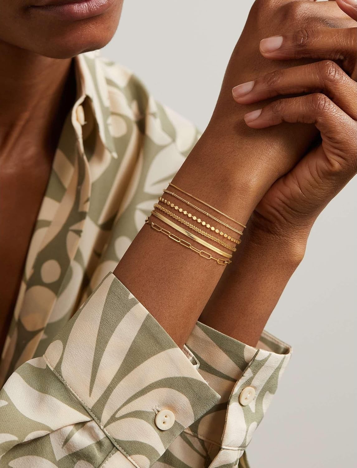 Women’s Gold Bracelet Set – 14K Plated, Stackable Fashion Jewelry Gift