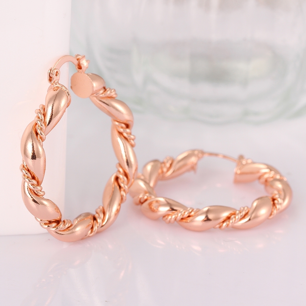 18K Rose Gold Latch Back Hoop Bali Earrings L120