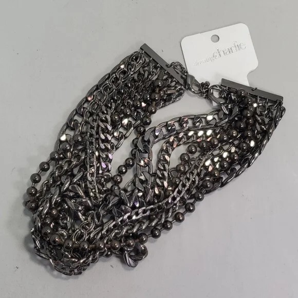 Charming Charlie multi-strand gunmetal Layered Statement Necklace NWT