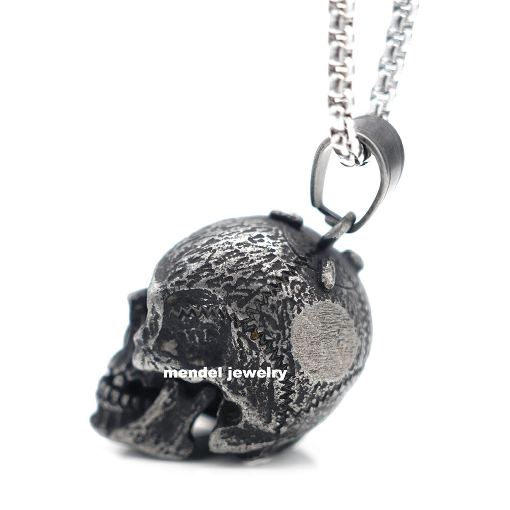 MENDEL Gothic Mens Biker Skull Pendant Necklace Men Stainless Steel Chain Silver