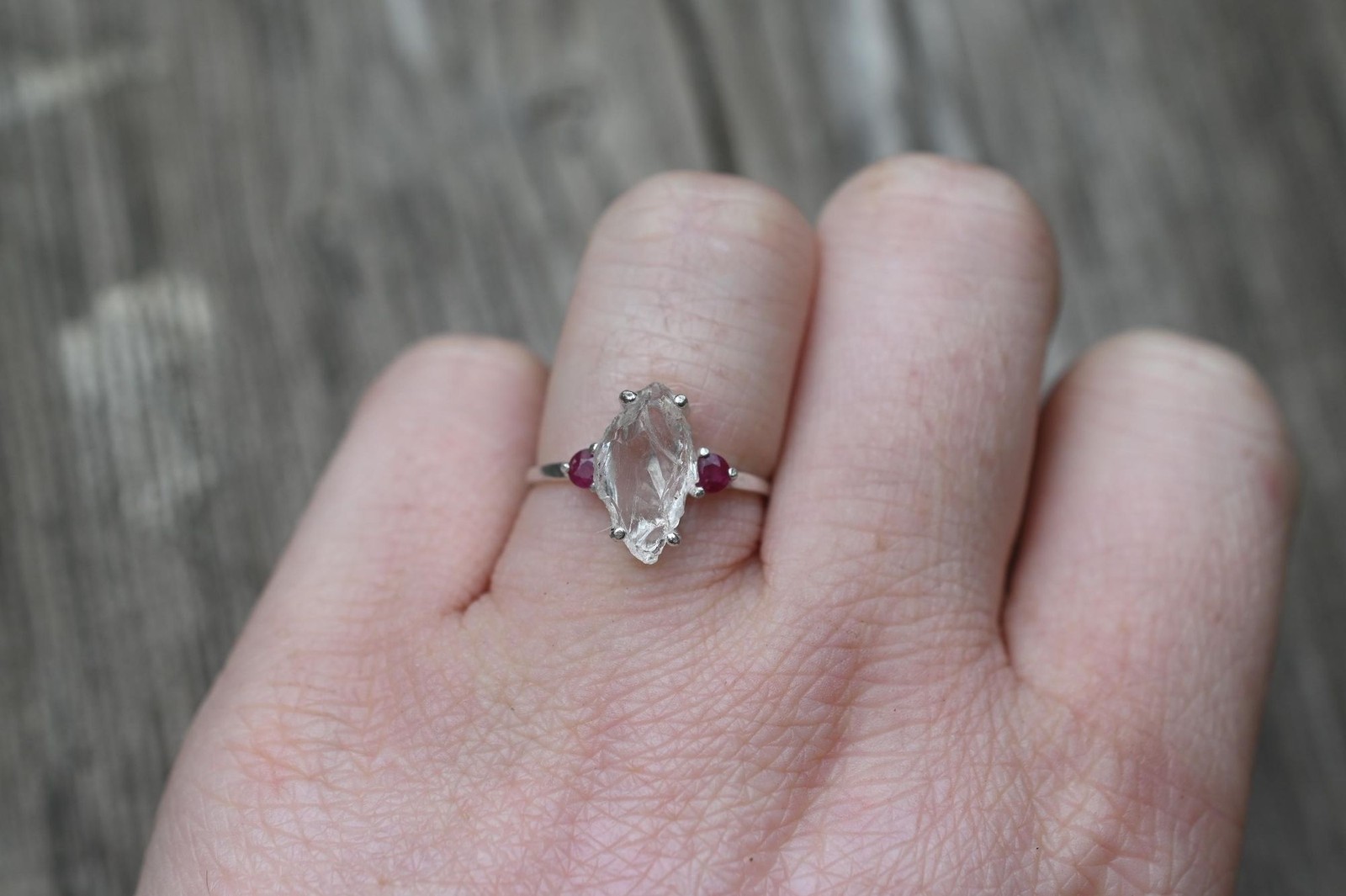 Engagement ring Ruby and Lake County diamond sterling silver size 3 4 5 6 7 8 9