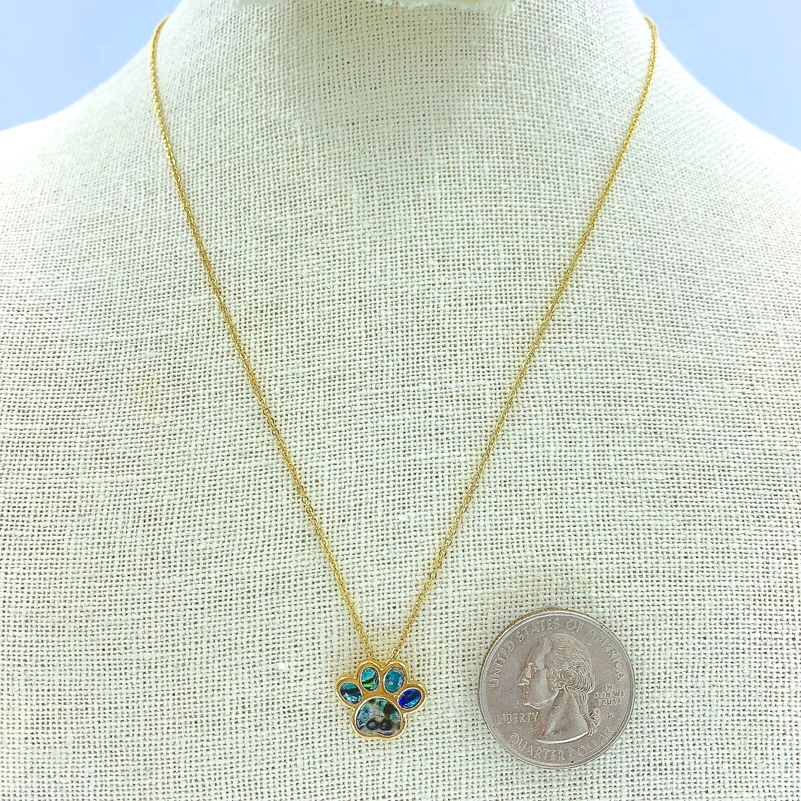 Genuine Abalone Paw Print Necklace in Silver or Gold (18+3in) (0.59×0.59in)
