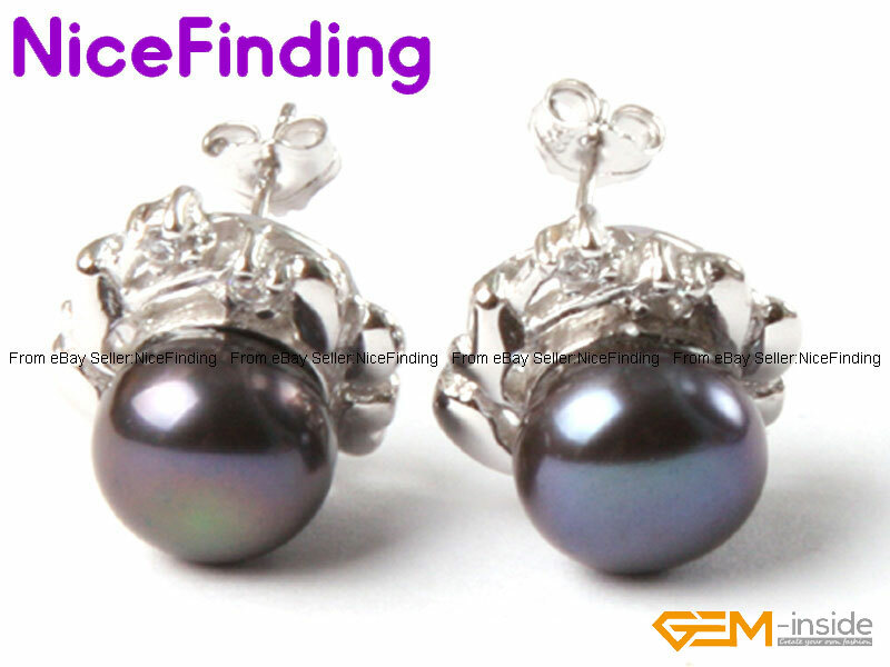 Stud Freshwater Pearl Beads Earrings Sliver Rhinestone Jewelry Christmas Gift