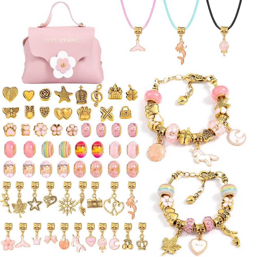 Christmas Gift Retro Gold Children Bracelet Set Pink Handbag Women Beaded