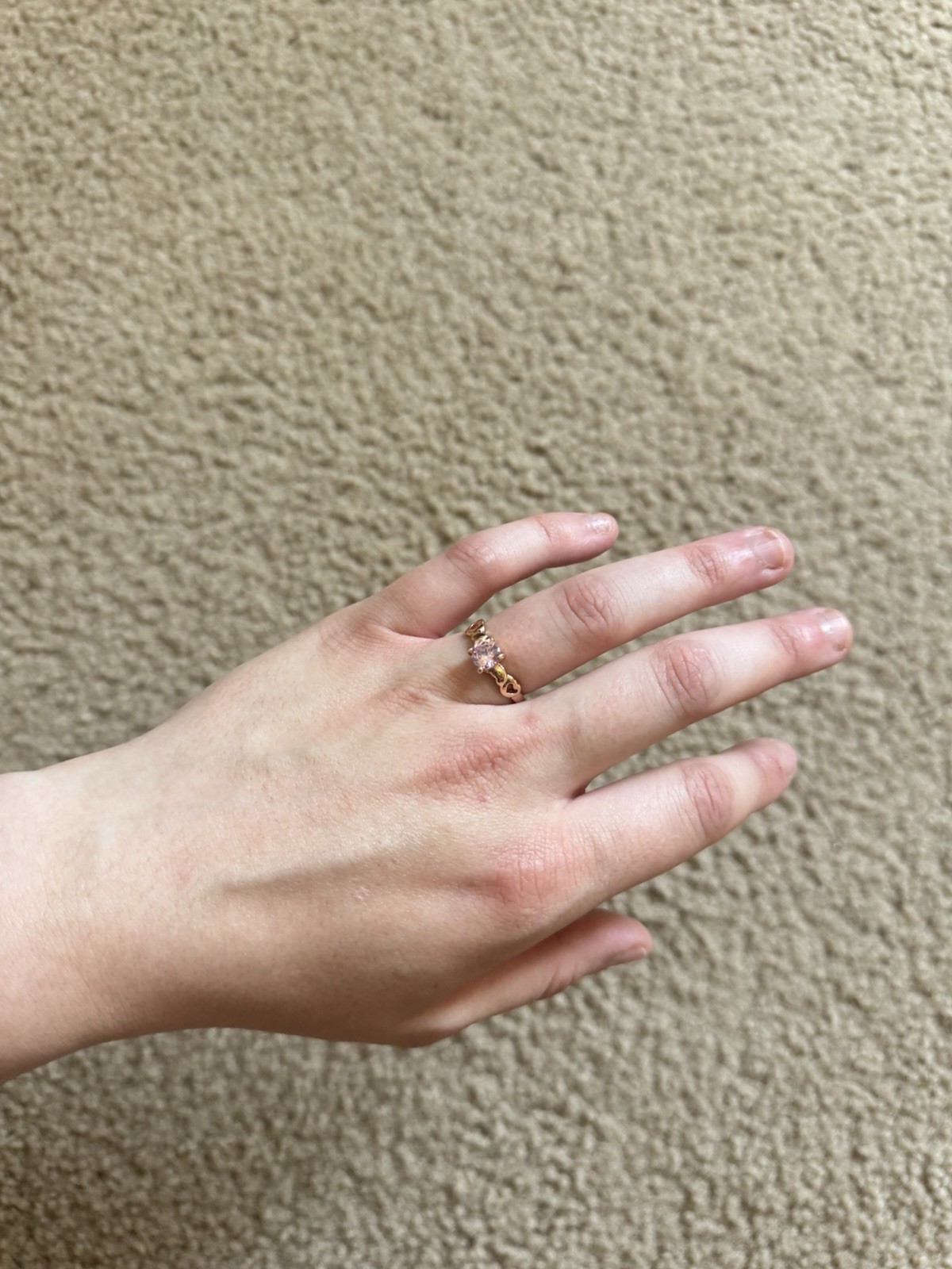 Yellow Gold Plated Band Ring Size 7, Pink Square Stone, Prong Setting