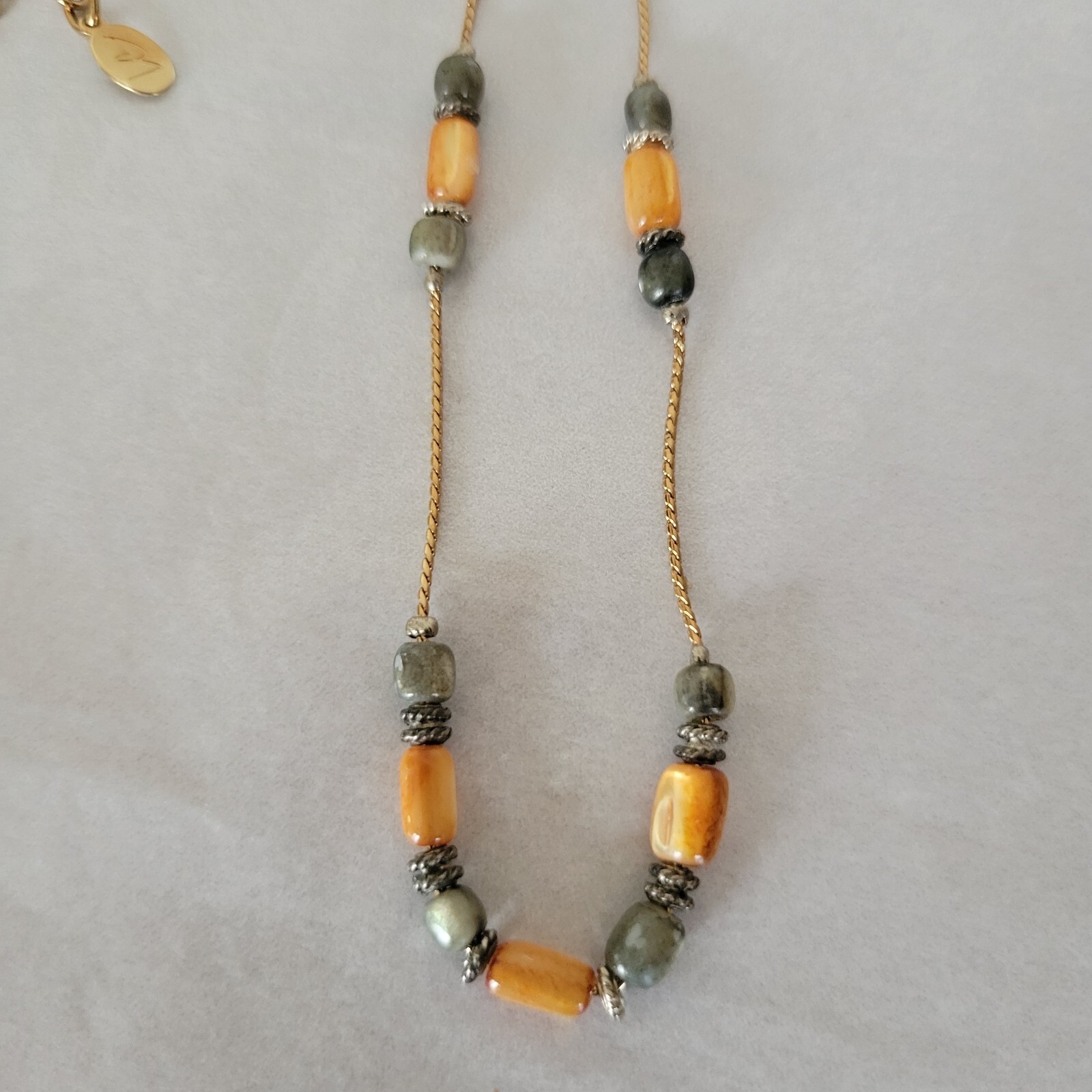 Liz Claiborne Amber Beaded Gold Tone Necklace 19 In. Adj. Signed