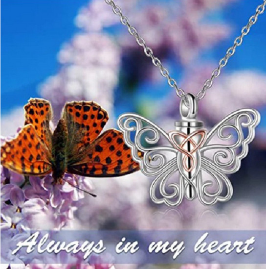 BUTTERFLY URN DOG CAT CREMATION Pendant 18″ 925 Sterling Silver plated Necklace