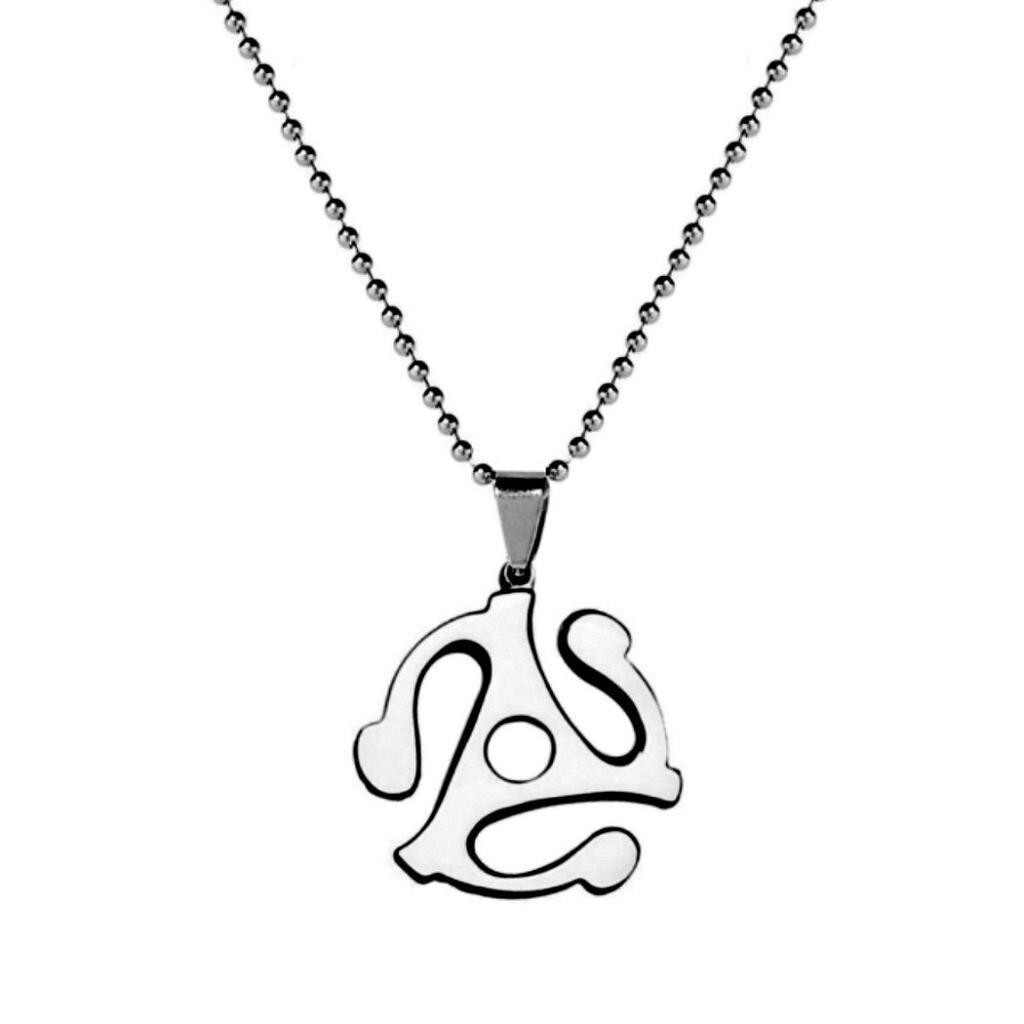 45 RPM RECORD ADAPTER NECKLACE 23″ Chain Stainless Steel DJ Vinyl Sugar Survior