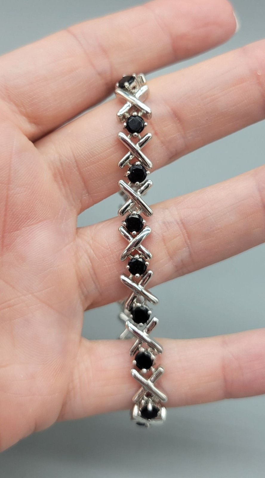 Silver Tone Black Rhinestone Wrap Costume Tennis Bracelet B1A